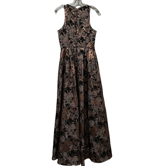 Johnny Was 6 Bronze Metallic Jacquard Floral Print Maxi Floor Length Gown C - Picture 4 of 9